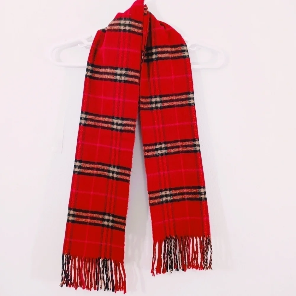 Royal Rossi Cashmere Plaid Khaki Scarf Fringe Red